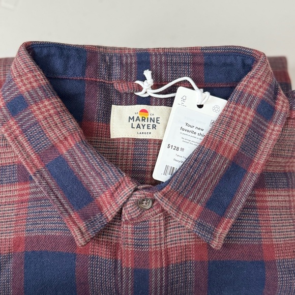 MARINE LAYER Tahoe Flannel Shirt "Navy/Warm Plaid" #11 - Picture 10 of 10